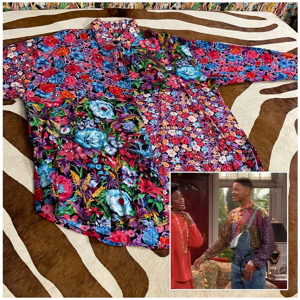 90s Mixed Floral Print Patchwork Oversized Button Down Top Short Circuit